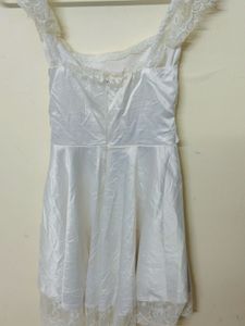 White Satin Lace Trim Mini Dress
