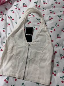 White Halter Zip Top