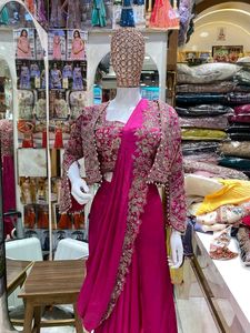 Pre Draped Indo Western Saree With Jacket