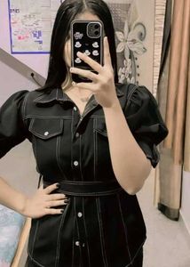 Black Puff Sleeve Top And Bottom Dress