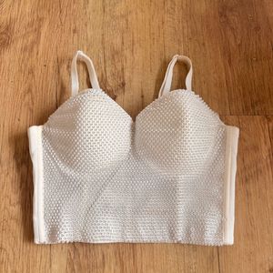 White Beaded Bustier Crop Top