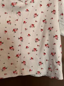 White Floral Print Polo Crop Tshirt