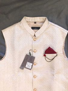 XXL - Printed Cream Nehru Jacket