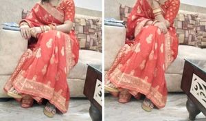 Beautiful Red Saree With Stiched Blouse.