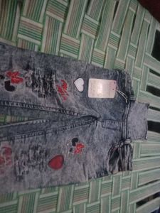 Embroidered Acid Wash Jeans