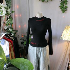 Cute Black Long Sleeve Top
