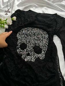 Emo/ Gothic Skull Embellished Black top