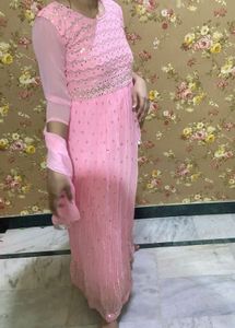Elegant Pink Gown With Dupatta
