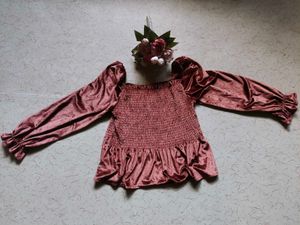Velvet Puff Sleeve Top