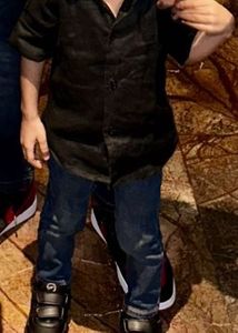 Linen Partywear Black Shirt -2-4 Year Boy