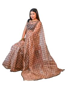 Elegant Peach Saree Net Fabric With Blouse