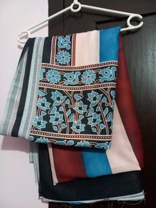 Muslin Ajrak Printed Pallu Saree