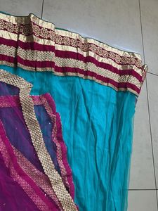 Teal Ethnic Skirt with Border and Dupatta