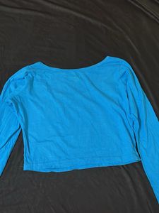 Blue Long Sleeve Crop Top