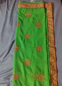 Green &amp; Gold Embroidered Sari