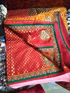 beautiful halfand half full orange saree