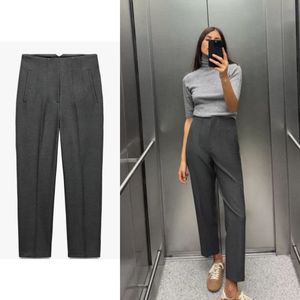 Zara Pleated Gray High-Waisted Trousers