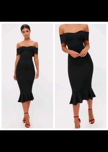 PrettylittilethingBlack Bardot Frill Hem Midi Dres