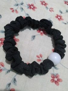 handmade Black Scrunchie with Bead, flower clip