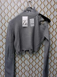 🔴New Zara Cut Crop Grey Sweater