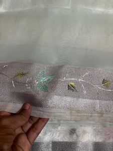 Pastel pista organza saree