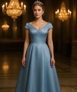 Vintage Blue Satin Evening Gown
