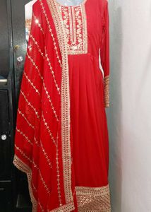New Latest Heavy Fox Georgette Red Anarkali