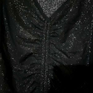 Black Glittery Ruched Crop Top