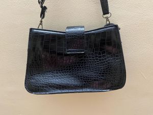 Black Croc Embossed Shoulder Bag