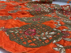 Unstitched Lehenga Orange With Rose Flowers Leheng