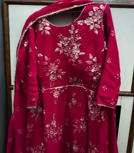Hot pink Embroidered Kurta sharara set