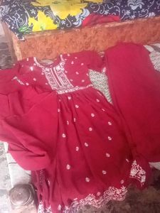 Red Embroidered Anarkali Suit