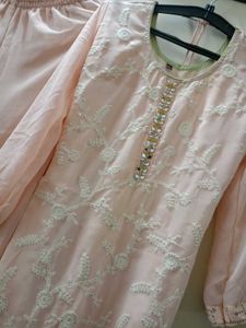Embroidered Peach Sharara Set