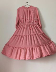 Pink Tiered Dress with Floral Hand Painting