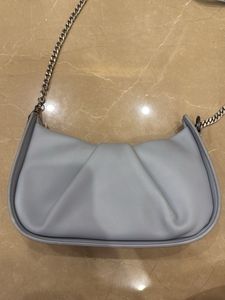 Blue Gathered Leather Shoulder Bag