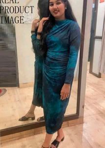 MOD APPARELS Elegant Teal Mesh long sleeve bodycon