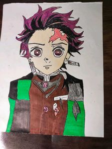 Tanjiro Charater Work By Plain Drawing Paper