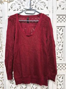 Red Deep Neck Knit Pullover B
