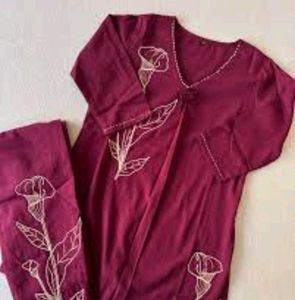 Maroon Floral Kurta Set Only Cash