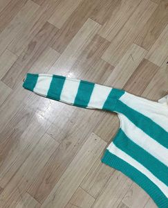 Striped Cropped Knit Sweater.