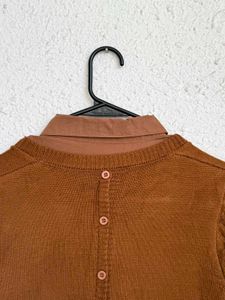 Brown Knit Sweater with Collar