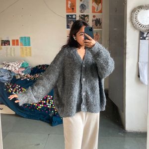 Fluffy Grey Cardigan