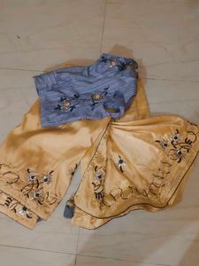 Hand Work Peach Colour Saree With Blouse