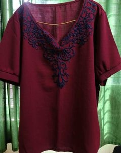 Embroidered Maroon Top