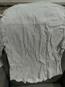 White Chinese Collar Shirt With Black Strips