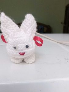 Cute Crocheted White Bunny Charm