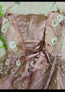 Dusty Rose Floral Applique Tulle Gown