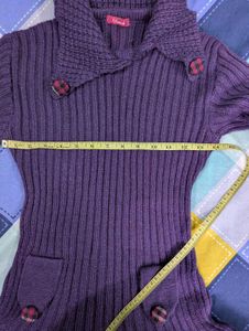 Purple Knit Dress with Plaid Skirt