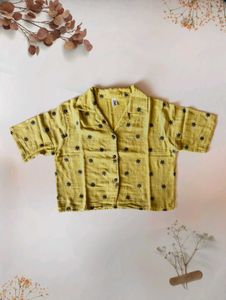 Lime Green Floral Embroidery Crop Shirt