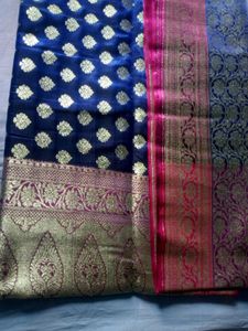Blue &amp; Pink Pure Katan Benarasi Saree